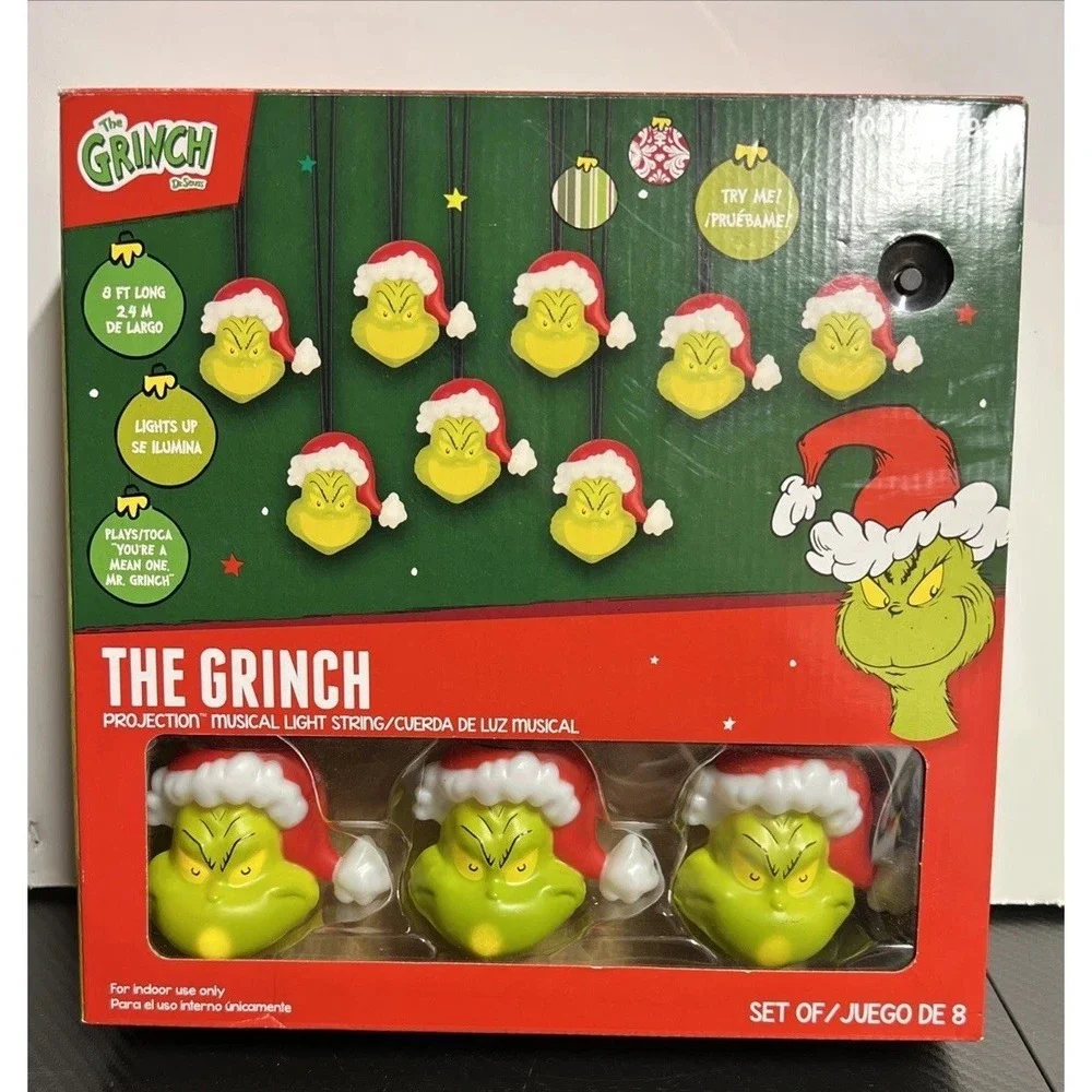 The Grinch Projection Christmas Musical String Lights (8) - 8.2' long-New In Box